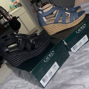 2 pair Lauren by Ralph Lauren Kelcie Fabric Open Toe Casual Espadrille Wedges